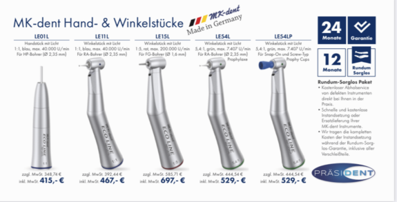 MK-Dent Hand- und Winkelstücke, Tubinen – AKTION | 72656