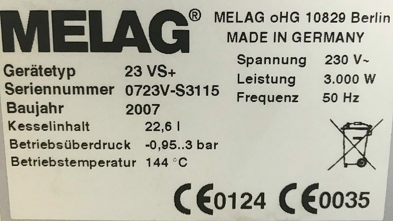 Melag Euroklav Typ 23 VS+ Euroklav Baujahr 2007 Top Angebot | 74851