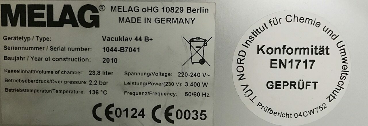 Melag Vacuklav 44B+ Sterilisator B-Klasse Autoklav Baujahr 2010 gewartet | 75783