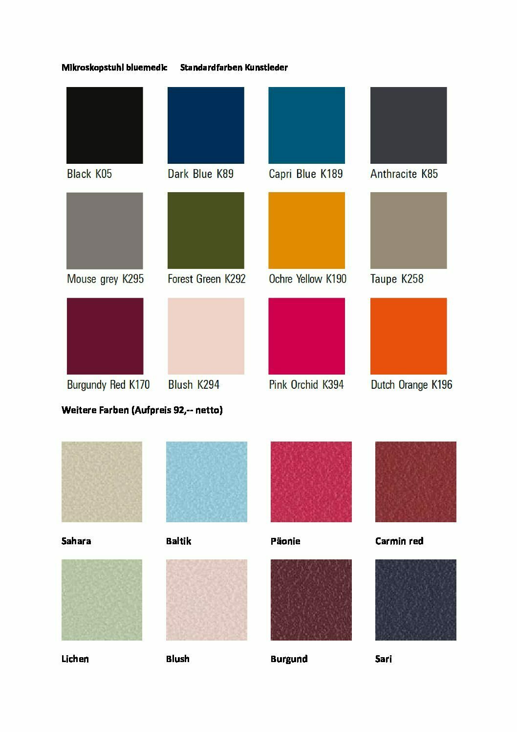 Mikroskopiestuhl mit Fußverstellung (!) und Armauflagen von SCORE 12 Farben zur Auswahl | 125020