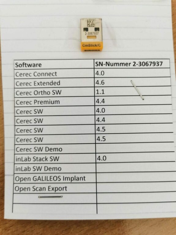 Sirona CEREC SW 4.5 / CEREC Ortho 1.1 / GALILEOS Implant / Dongle / Softwarelizenz | 158039