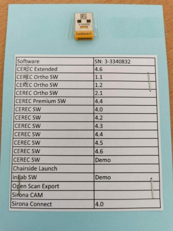 Sirona CEREC SW 4.6 / CEREC Ortho 2.1 / Premium 4.4 / Dongle / Softwarelizenz | 158043