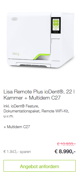 W&H GoodieBook Aktion Autoklav Lisa Remote Plus ioDent® 22 l Kammer + Multidem C27 | 168278
