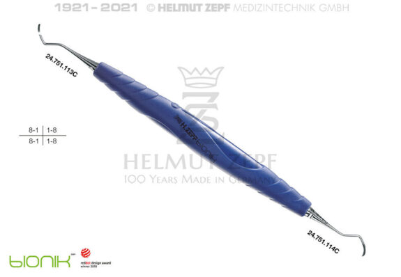 ZEPF-BIONIK, UNIVERSAL KÜRETTE, COLUMBIA UNIVERSITY FIG.13/14 KOBALTBLAU EINSÄTZE AUSWECHSELBAR | 199824