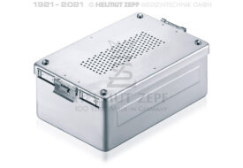 STERI-CONTAINER, 310 X 190 X 100 MM, BODEN & DECKEL GELOCHT, NEUER VERSCHLUSS ALU, GRAU, INCL. 2 TEXTILDAUERFILTER STERI-CONTAINER, 310 X 190 X 100 MM, BODEN & DECKEL GELOCHT, NEUER VERSCHLUSS ALU, GRAU, INCL. 2 TEXTILDAUERFILTER
