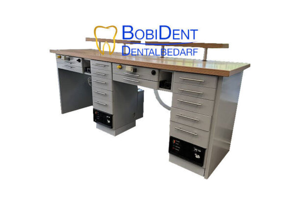 FREUDING Labor Möbel Doppelarbeitsplatz / Stahlgrau – Dentalmöbel | 317195