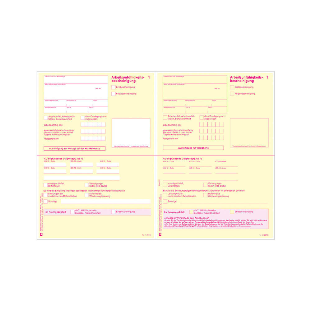 Bescheinigung AU gem. KZV+KV AU2016 50St | 276170 Bescheinigung AU gem. KZV+KV AU2016 50St | 276170