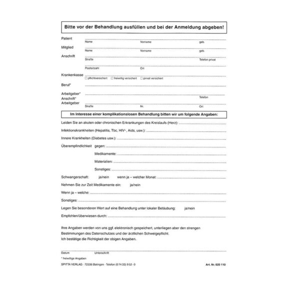 Anmeldung + Anamnese A5-110 100St | 295813