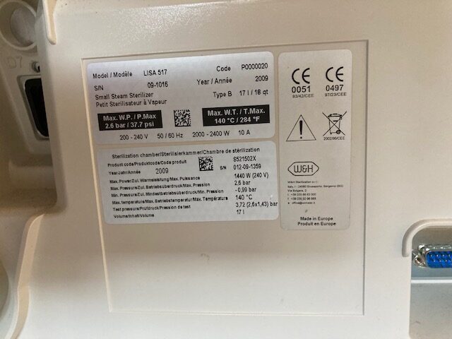 W&H Lisa 500 , B- Klasse Autoklav, Stand Alone und Festanschluss möglich | 324466 W&H Lisa 500 , B- Klasse Autoklav, Stand Alone und Festanschluss möglich | 324466