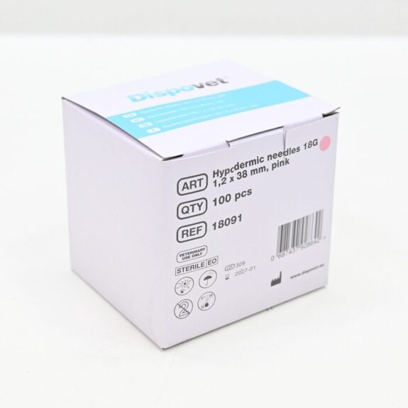 Dispovet Veterinärbedarf Einmalkanüle 18G 1,2 x 38 mm pink 100 Stück je Packung | 327616