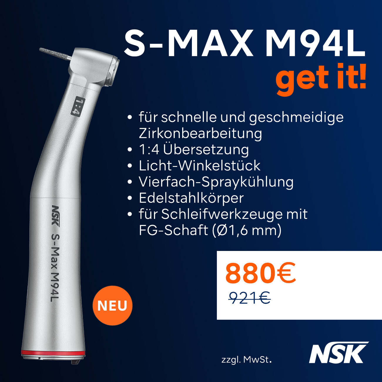 NSK Get it! Aktion: Ti-Max M94L Winkelstück | 331397 NSK Get it! Aktion: Ti-Max M94L Winkelstück | 331397