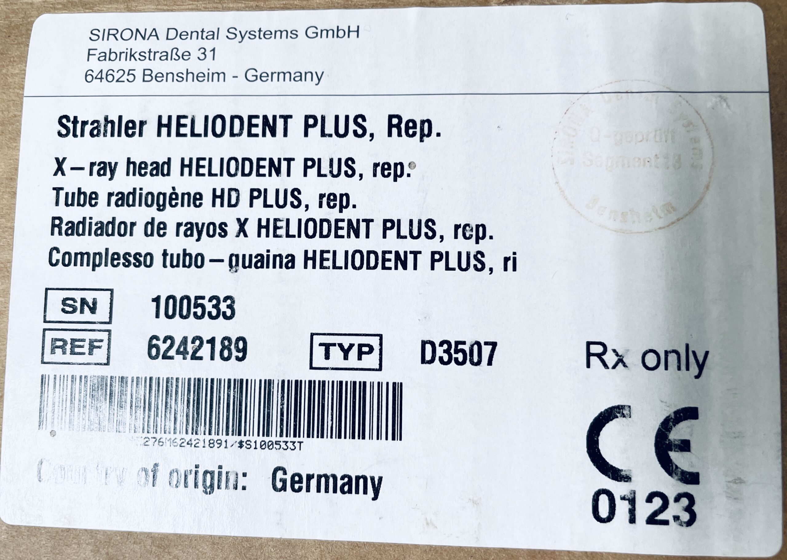 Sirona Heliodent Plus Strahler 6242189 D3507 Tube HD Plus  X-Ray Ersatzteil NEU | 334402 Sirona Heliodent Plus Strahler 6242189 D3507 Tube HD Plus  X-Ray Ersatzteil NEU | 334402