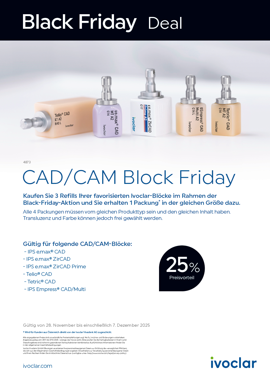 Black Friday Deal CAD/CAM Blöcke – 25 % Preisvorteil | 335984