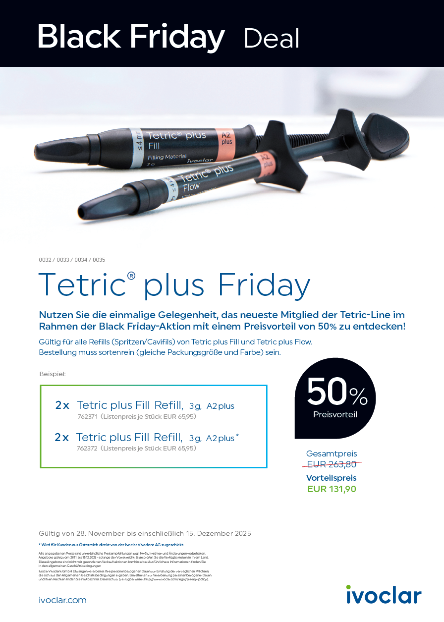 Black Friday Deal Ivoclar Tetric plus – 50 % Preisvorteil | 335972