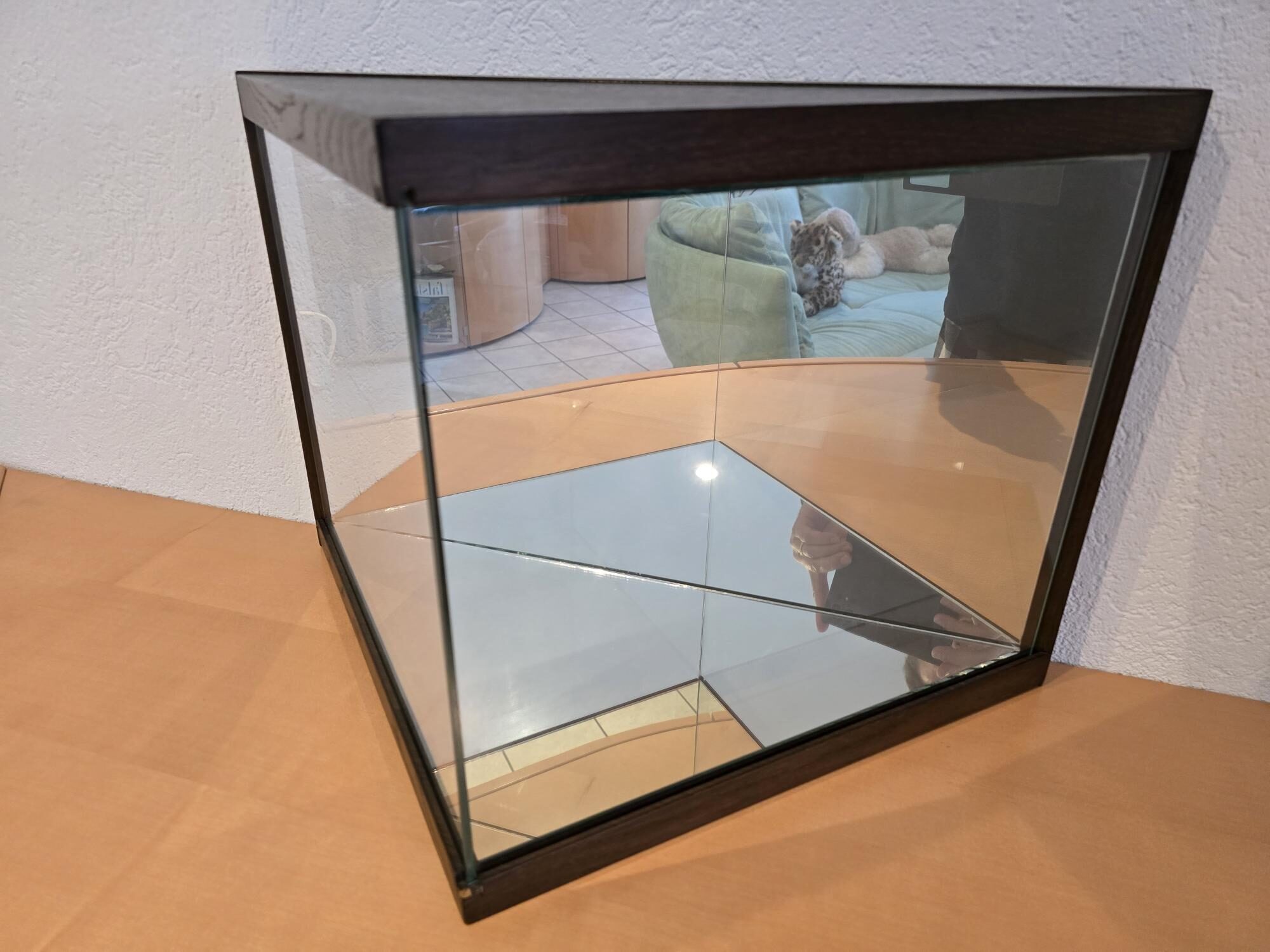 Design-Vitrine PRISMA: dunkler Nussabum, innen verspiegelt | 337843