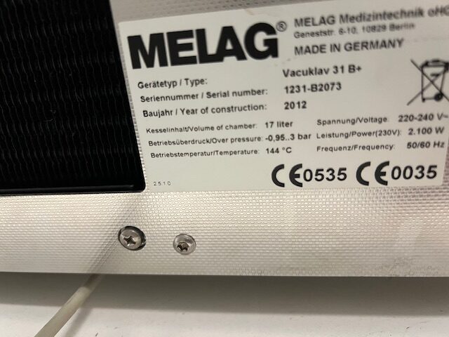 Melag Vacuklav 31 B + Autoklav Sterilisator 2100Watt Klasse B , Baujahr 2012 | 337575