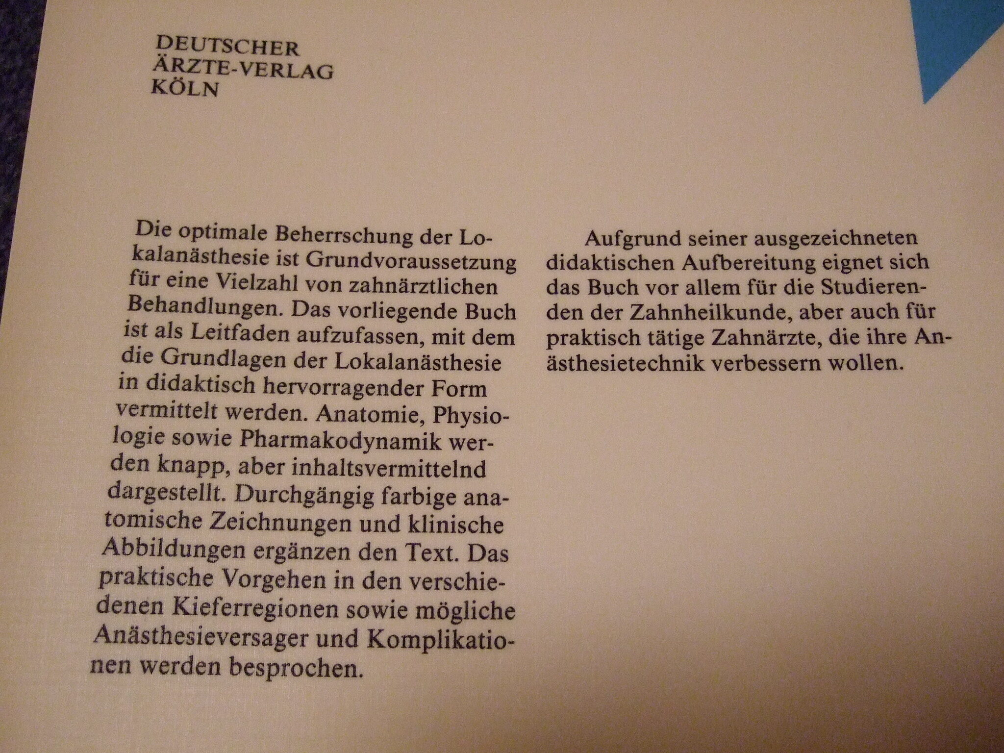 Zahnärztliche Lokalanästhesie   Lehr- und Nachschlagbroschüre | 338079