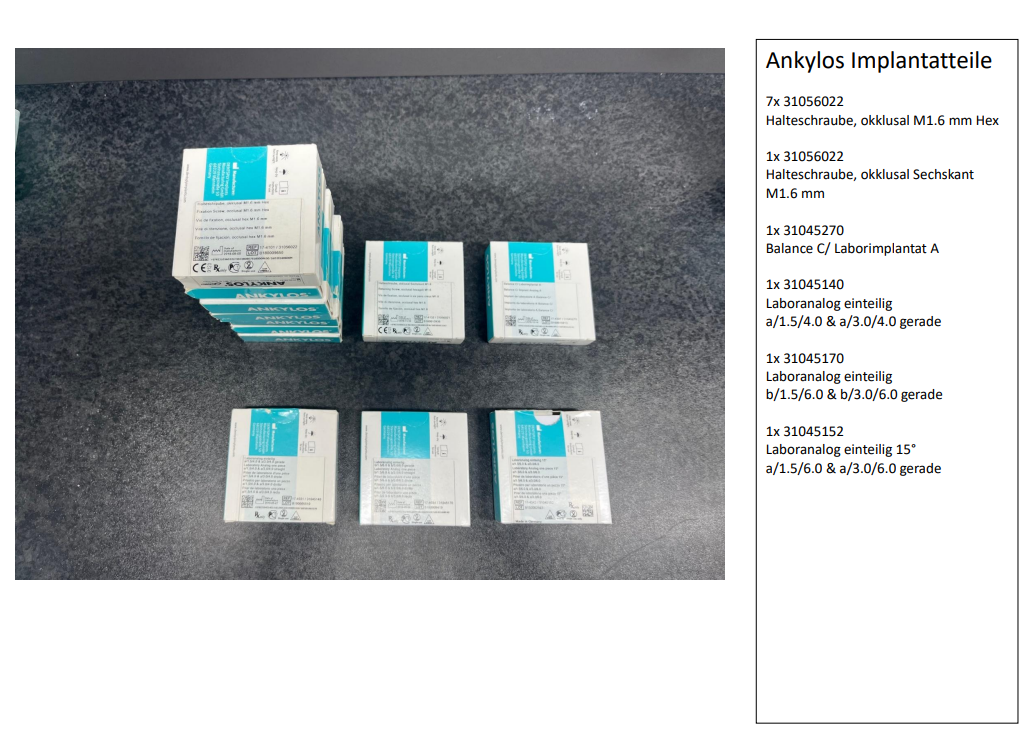 Dental Implantate, Implantat Set, Implantatteile original verpackt Typ: Ankylos, Nobel Biocare, ICX, ICX – Magelan, Bredent, Trion, MIS-SEVEN, Ti TIOLOX, Gutta, Percha, Endo, … | 340395