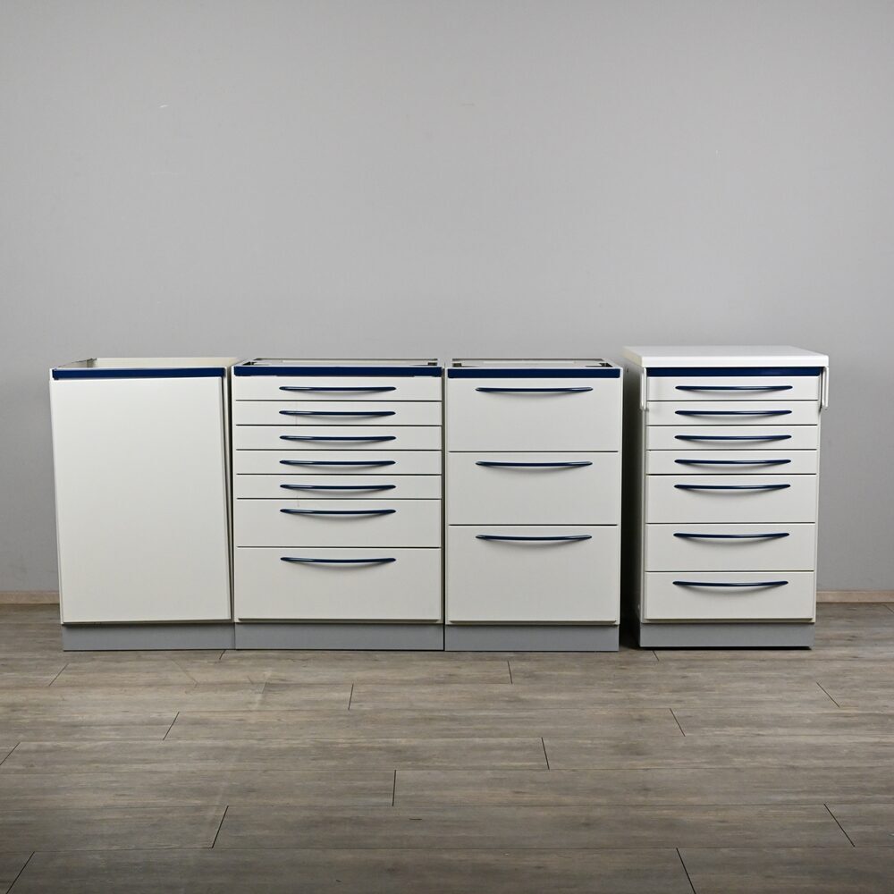 Dental 3er Behandlungszeile / Schrankzeile inkl. 1 Rollschrank aus Stahl, gebraucht | 340832