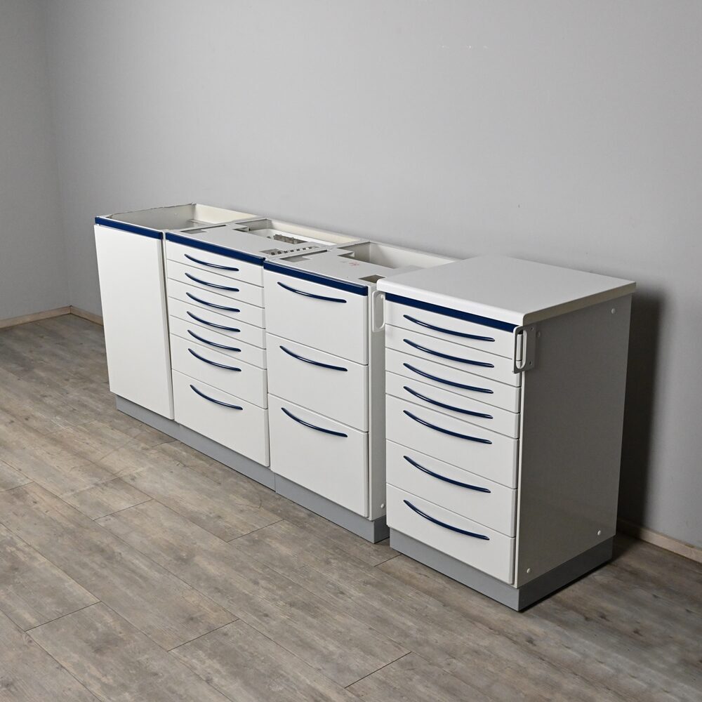 Dental 3er Behandlungszeile / Schrankzeile inkl. 1 Rollschrank aus Stahl, gebraucht | 340833