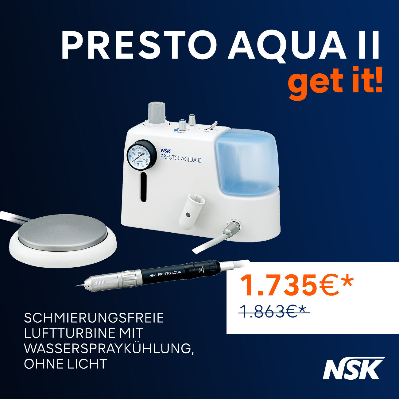NSK Get it! Aktion: PRESTO AQUA II, Turbine ohne Licht | 340306