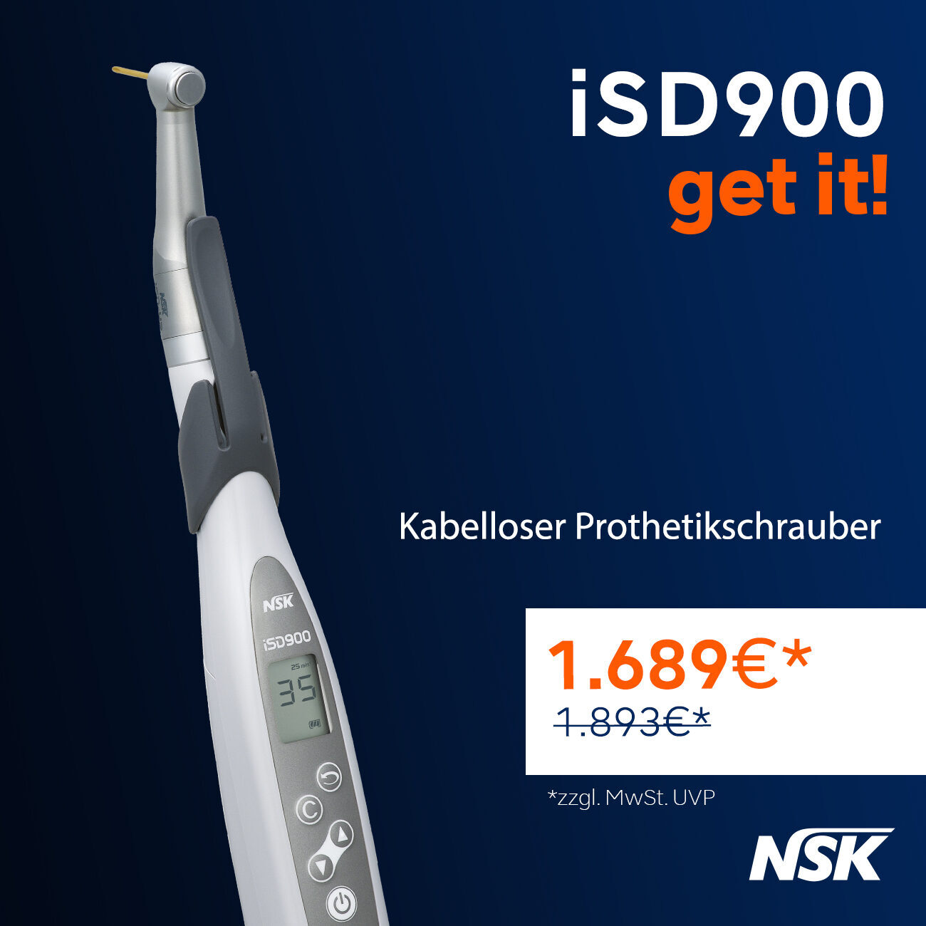 NSK Get it! Aktion: iSD 900 – Kabelloser Prothetikschrauber | 340780