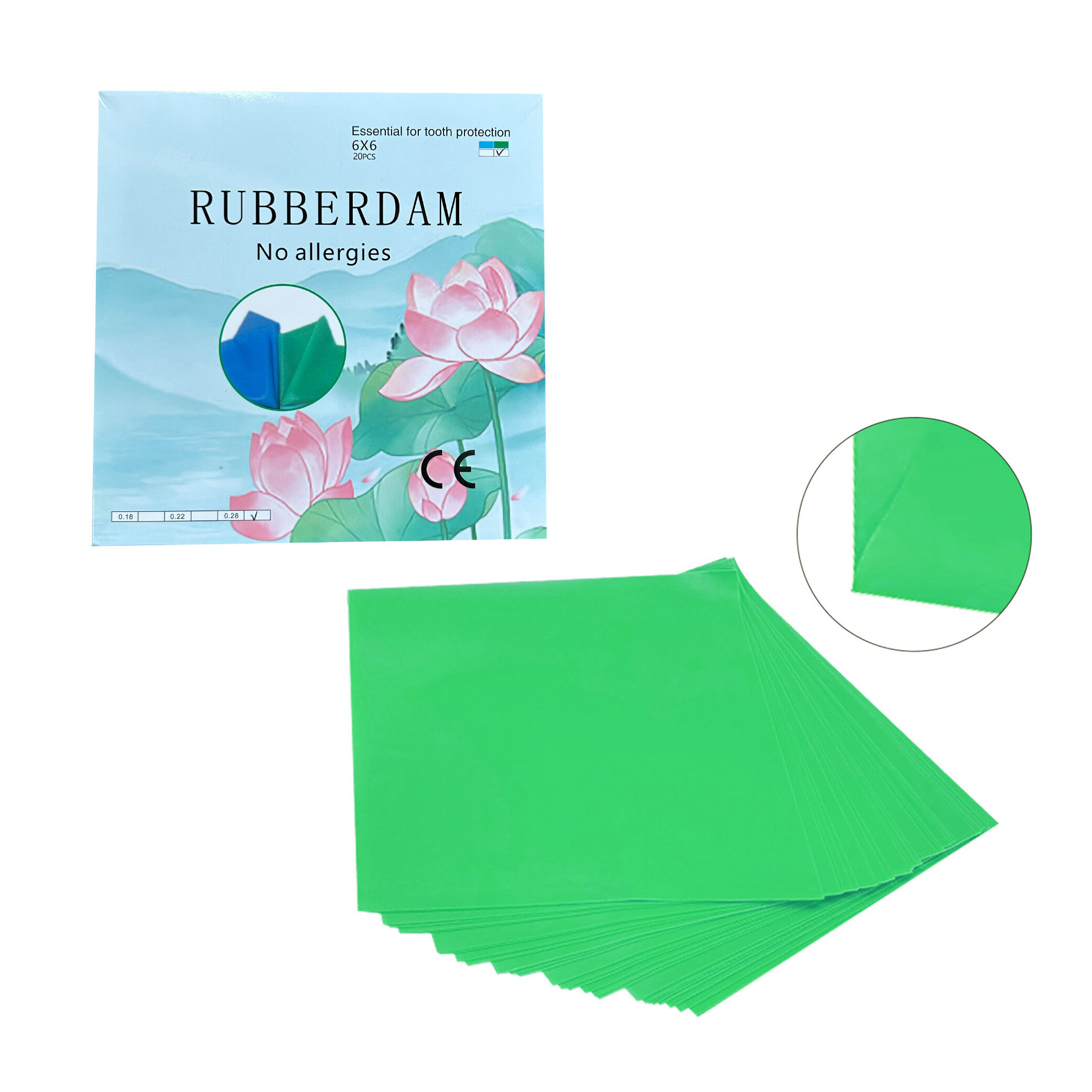 Guarddent Kofferdam mittel, latexfrei, grün, Erwachsene 15,2×15,2cm (3x 20 Blatt) | 342389