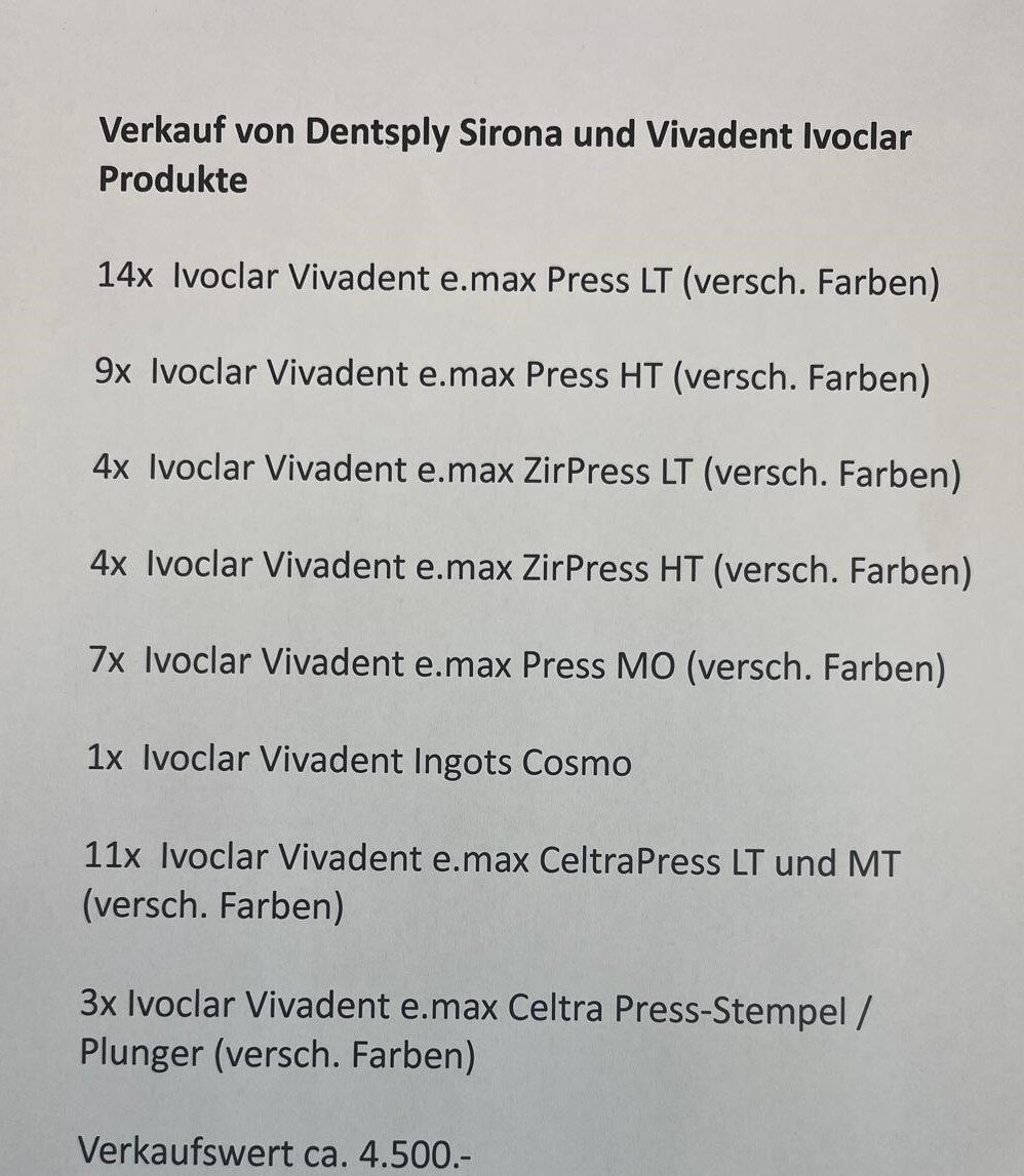 Dentsplay Sirona und Vivadent Ivoclar Produkte (Zirkon und e. max) | 342982