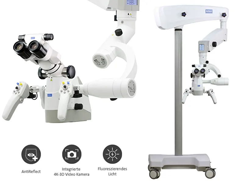 Mikroskop ElektroMag (OMS3200 R2) inkl. 4K 3D Video Kamera, Anti Reflect Modul, Fluoreszenz Module – Rollenstativ | 344958
