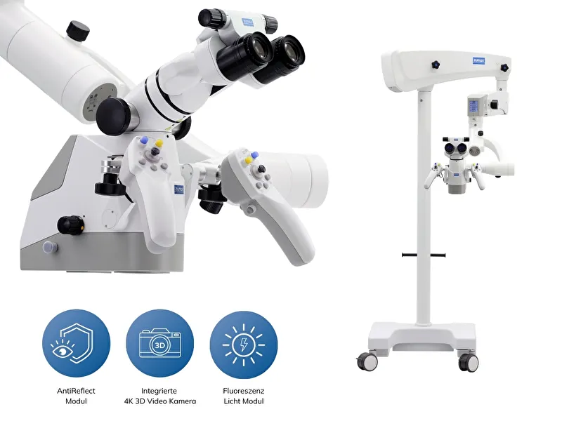 Mikroskop ElektroMag Pro (OMS3200 PRO) inkl. 4K 3D Video Kamera, Anti Reflect Modul, Fluoreszenz Modul – Rollenstativ | 344938