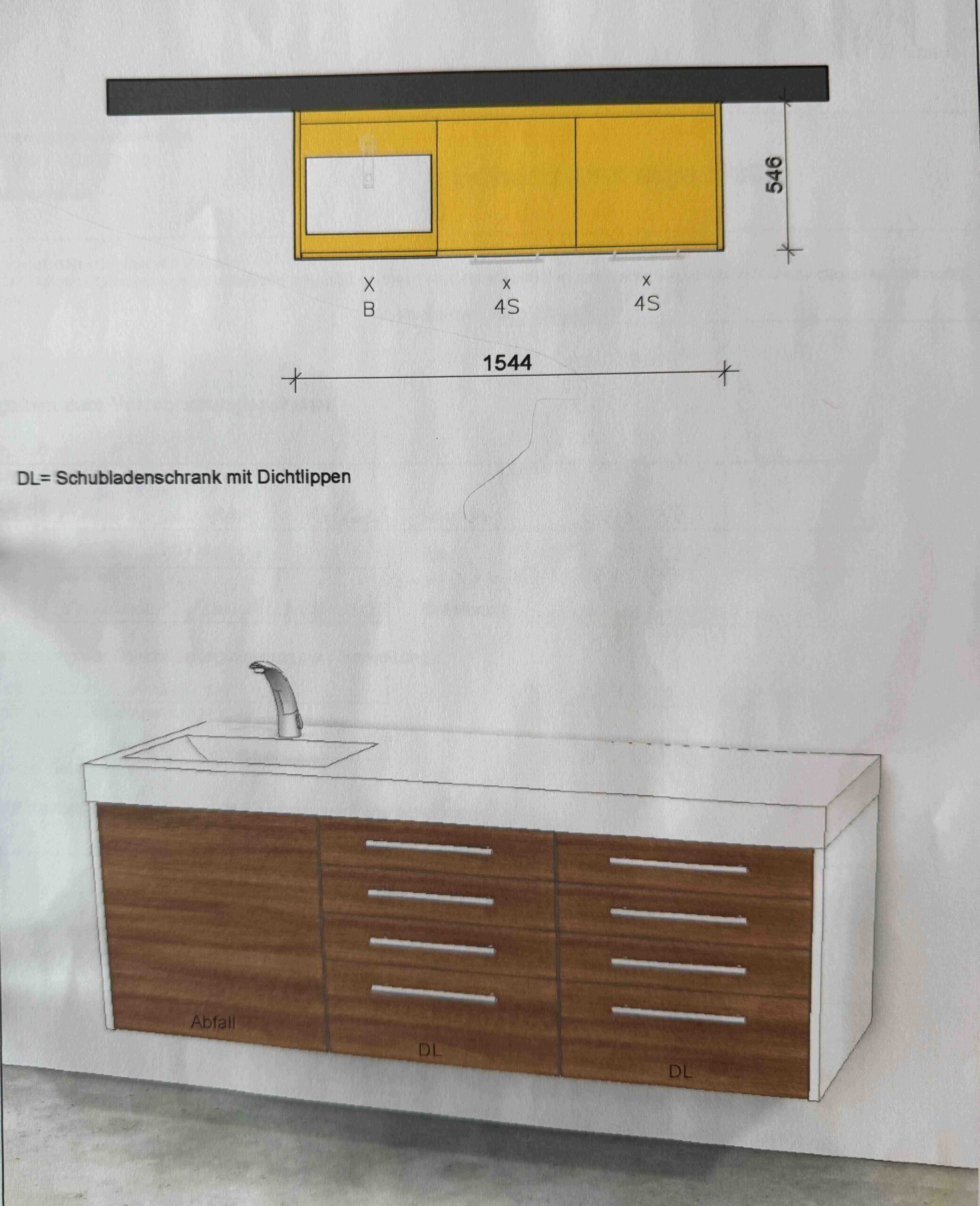 Top Zustand 3-er Behandlungszeile mit integriertem Waschbecken, Abfallkorb, | 344802