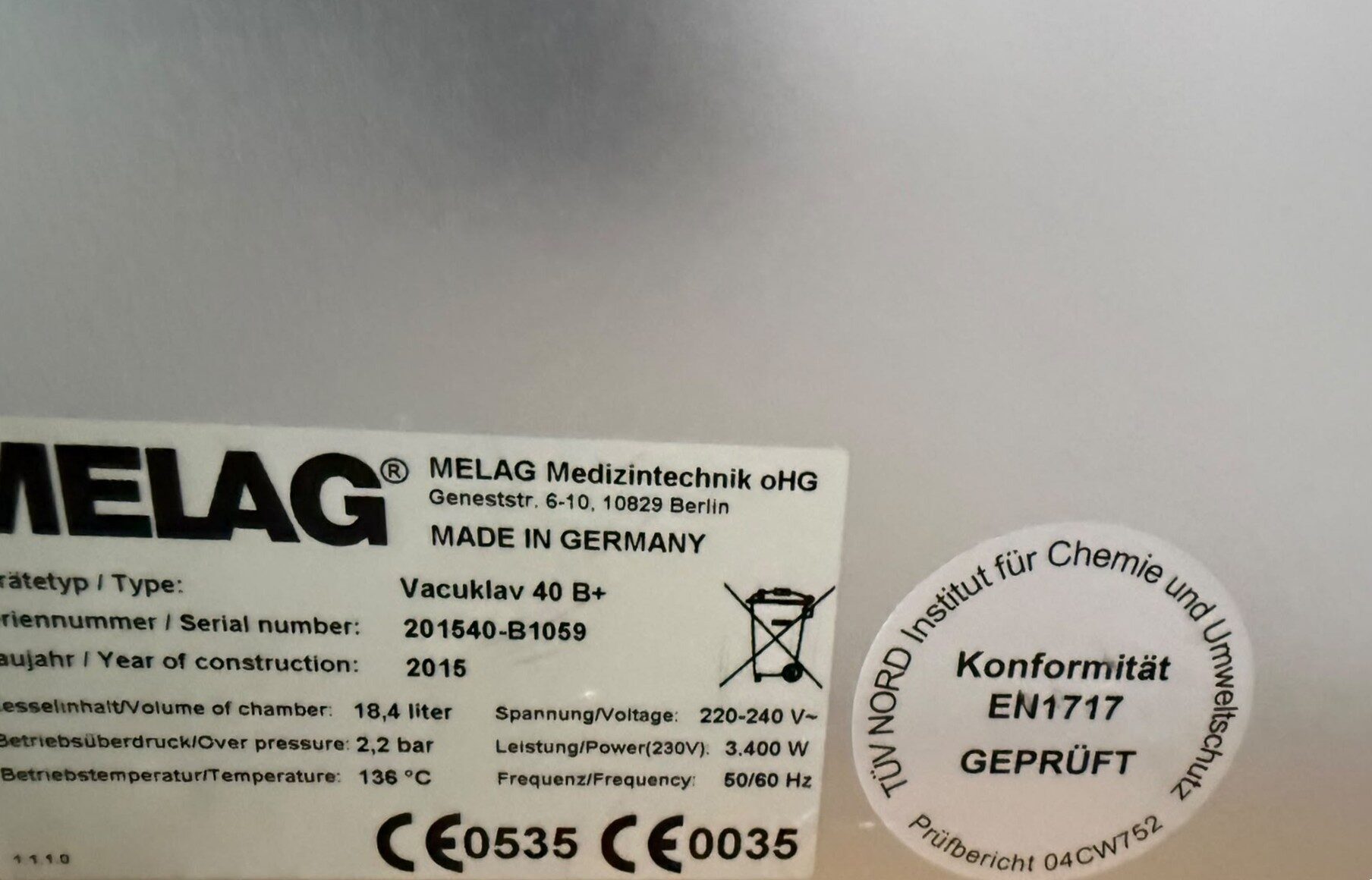 Melag Vacuklav 40B+ Sterilisator B-Klasse Autoklav | 385659