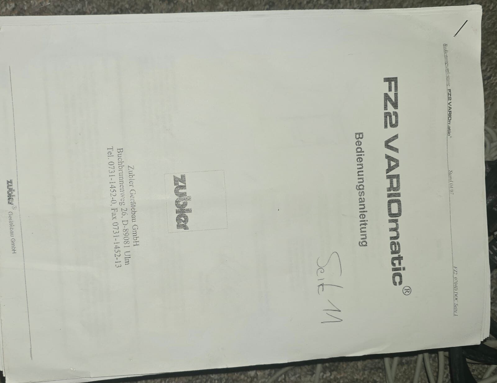Zubler FZ2 VARIOmatic Vakuum-/Absauganlage mit Anleitung, Schläuchen & Kabel | 384570