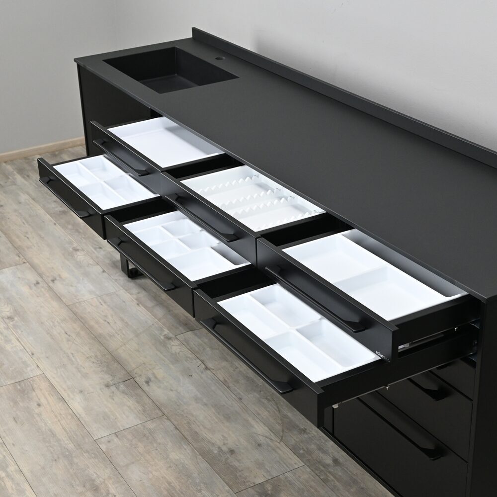 Edarredo E03 Monocolore Design Dental Behandlungszeile Schrankzeile aus Stahl | 384417