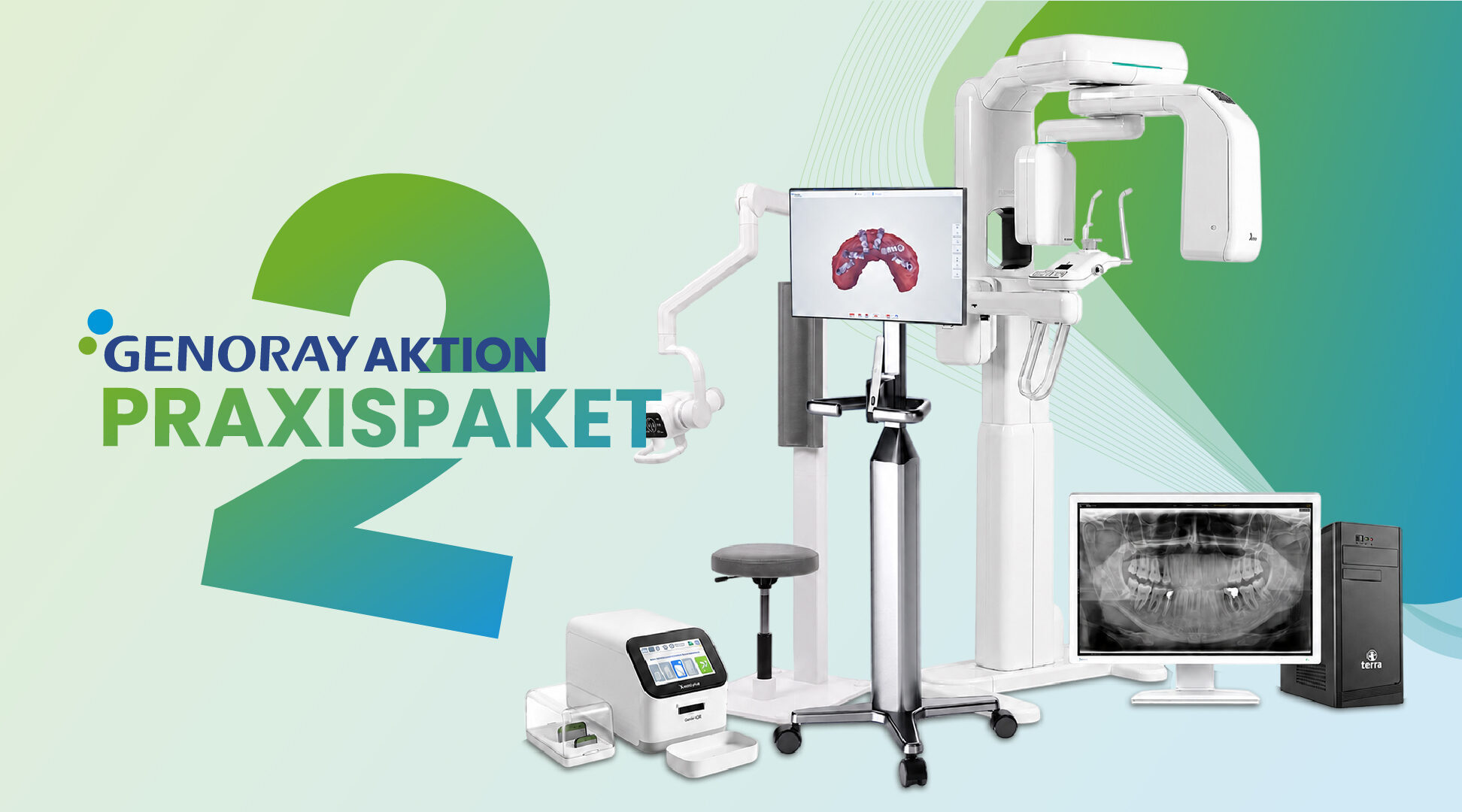 Genoray „AKTION“ Praxispaket 2 – DVT / DVAS Kleinröntgengerät / IOS-Scanner inkl. Laptop / Speicherfolienscanner „inkl. Workstation / Befundmonitor“ | 383854