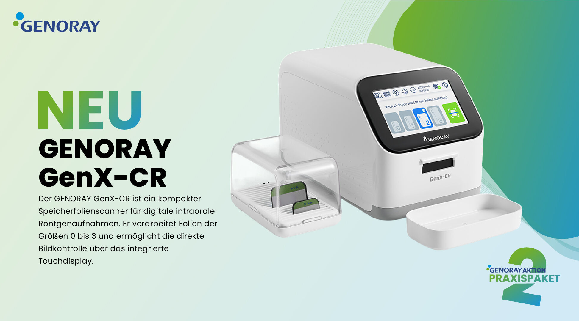 Genoray „AKTION“ Praxispaket 2 – DVT / DVAS Kleinröntgengerät / IOS-Scanner inkl. Laptop / Speicherfolienscanner „inkl. Workstation / Befundmonitor“ | 383857