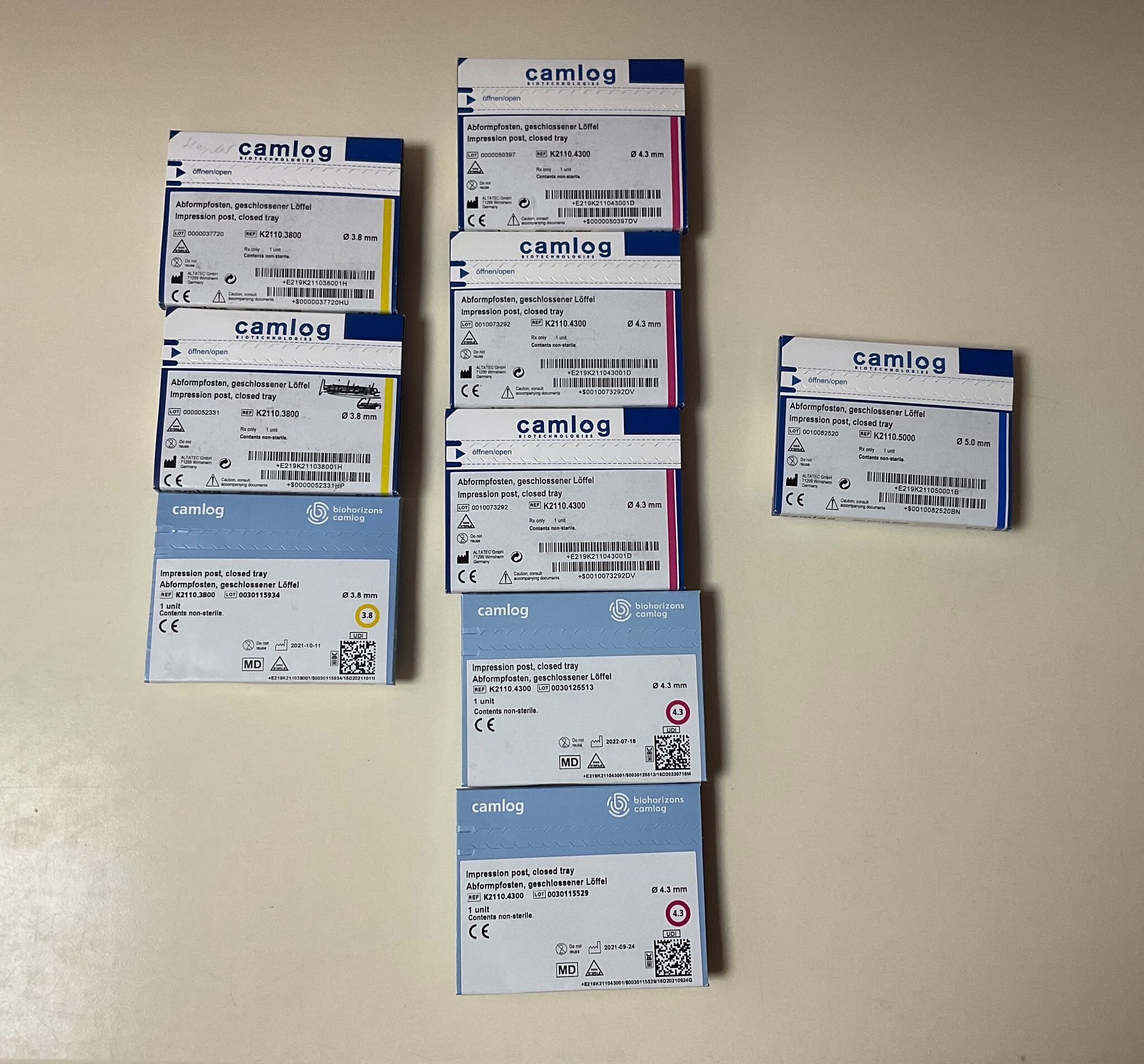 CAMLOG Abformpfosten geschlossener Löffel – 3,8 / 4,3 / 5,0 mm – 8 Stück | 387216