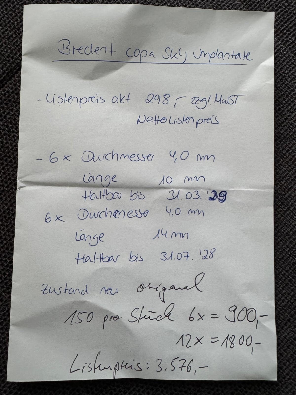 Stück 150,- Bredent copa Sky Implantate neu original verpackt (12 Stück insgesamt) | 386533