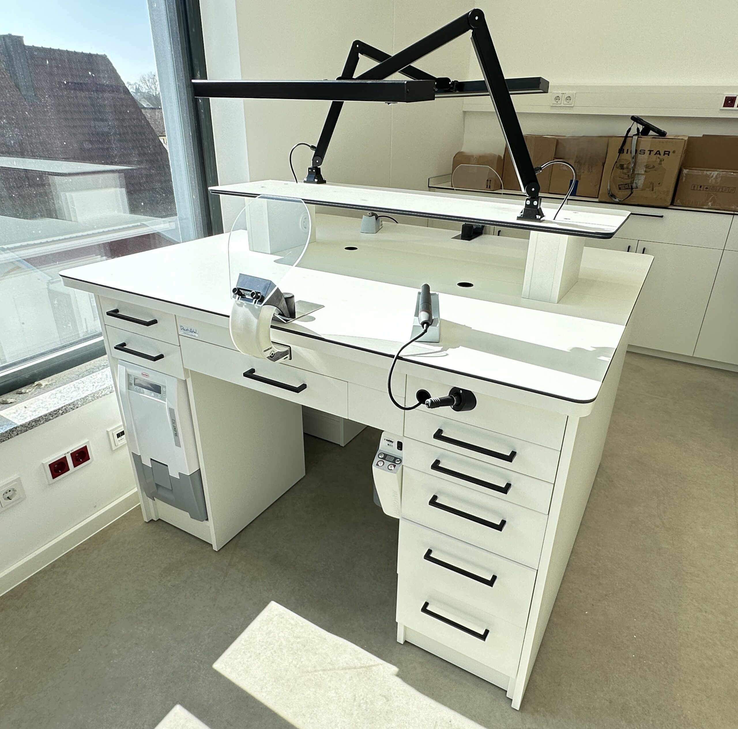 2er Arbeitsblock | Techniktisch für Renfert Silent TC2 2-Platz-Absaugung | 387046