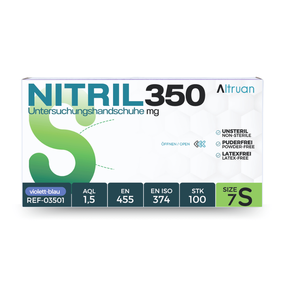 ALTRUAN Nitrilhandschuhe 100 Stück Box Dunkel Blau, Nitril350, Einweghandschuhe, Einmalhandschuhe, Untersuchungshandschuhe, Nitril Handschuhe, puderfrei, ohne Latex, latexfrei, disposable, Größe S | 429568