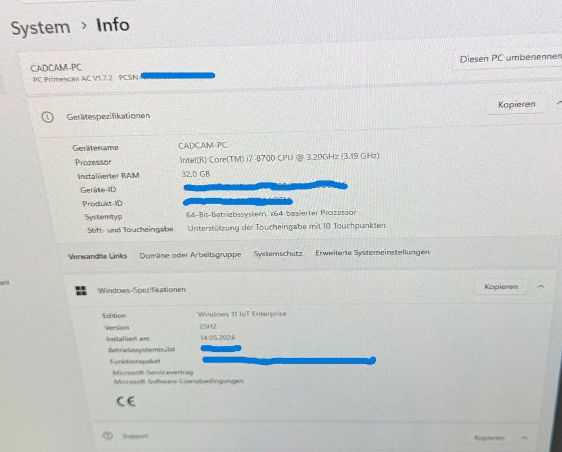 Dentsply Sirona CEREC Primescan AC PC D3696 i7 32GB Windows 11 Dental CAD/CAM | 388015