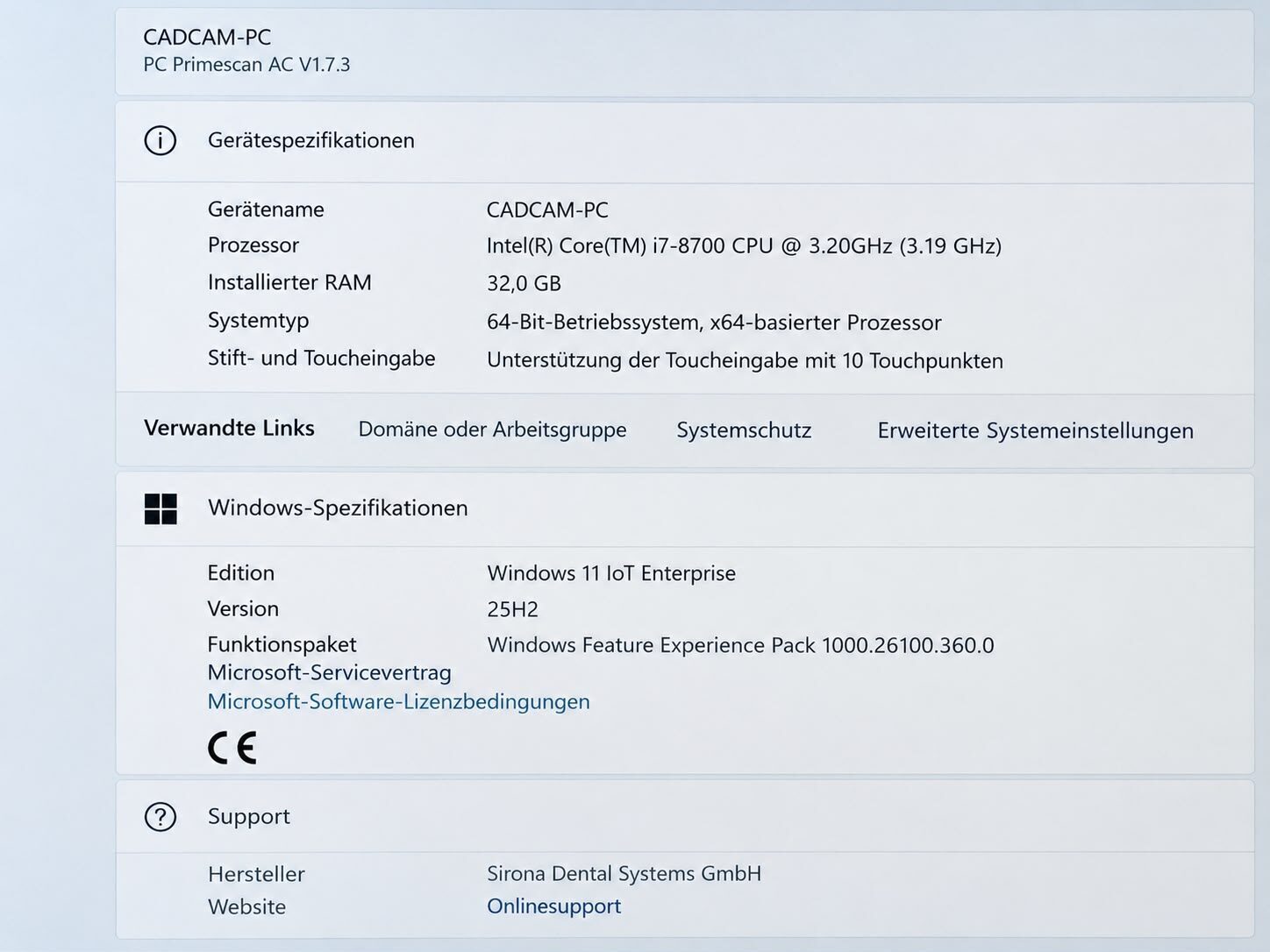 Dentsply Sirona Primescan AC PC D3696 i7 32GB Windows 11 CAD/CAM Dental | 388022