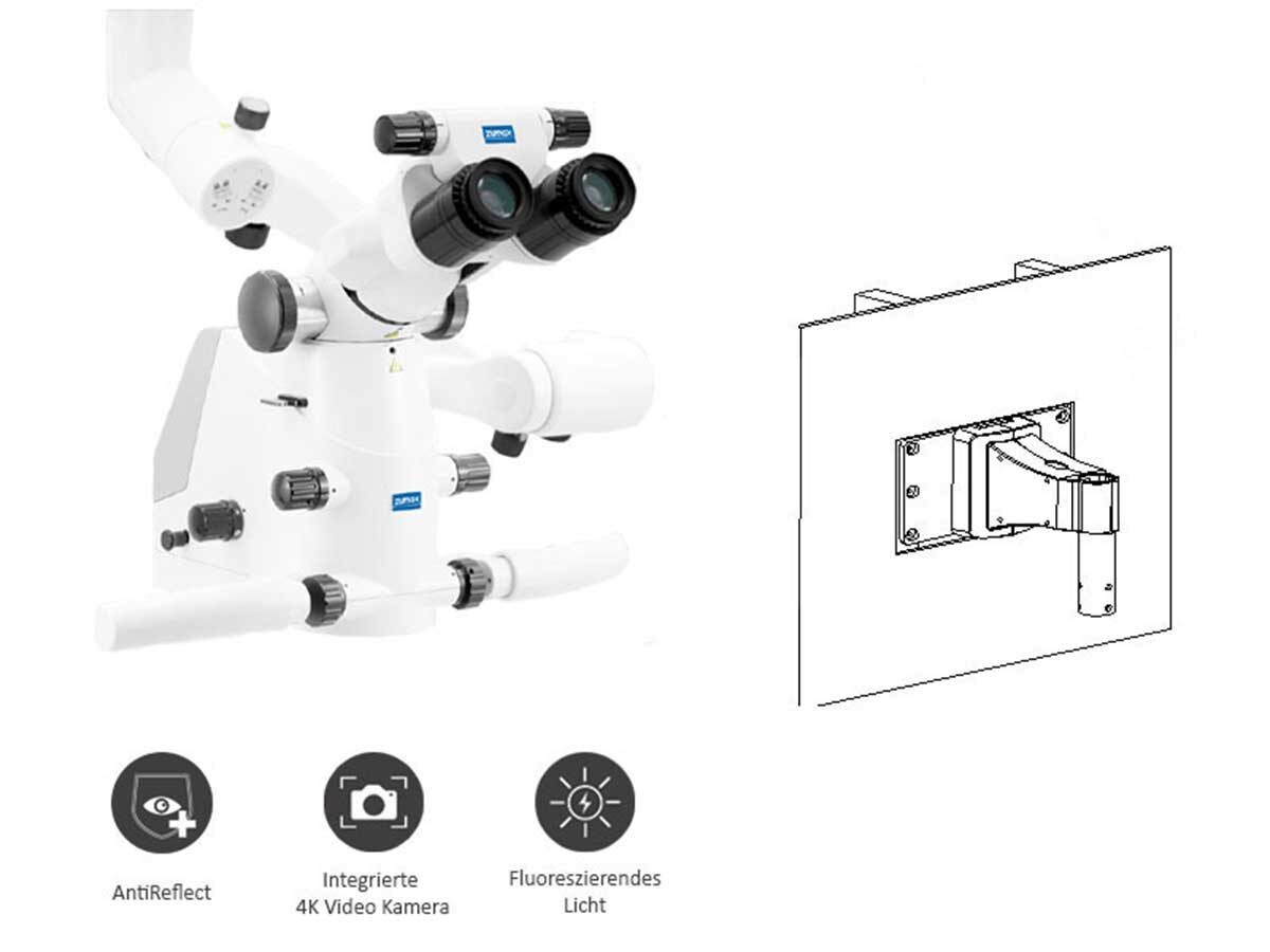 Mikroskop Komfort-Zoom (OMS2380 R2) inkl. 4K Video Kamera, Anti Reflect Modul, Fluorescent Modul – Wandhalterung | 422248