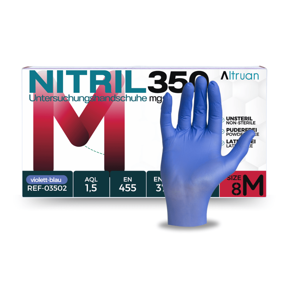 ALTRUAN Nitrilhandschuhe 100 Stück Box Dunkel Blau, Nitril350, Einweghandschuhe, Einmalhandschuhe, Untersuchungshandschuhe, Nitril Handschuhe, puderfrei, ohne Latex, latexfrei, disposable, Größe M | 429566