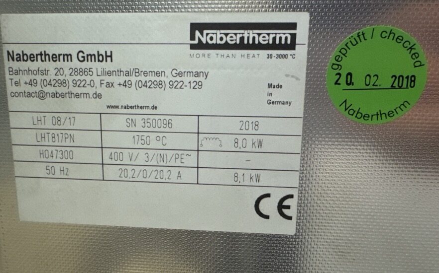 Nabertherm LHT 08/17 Laborofen – 1750 °C, 8,0 kW | 388302