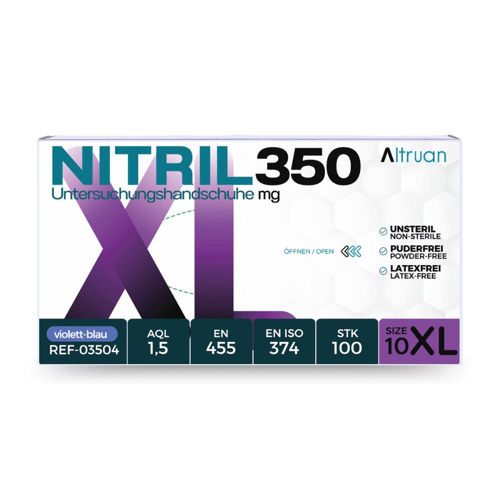ALTRUAN Nitrilhandschuhe 100 Stück Box Dunkel Blau, Nitril350, Einweghandschuhe, Einmalhandschuhe, Untersuchungshandschuhe, Nitril Handschuhe, puderfrei, ohne Latex, latexfrei, disposable, Größe XL | 429570
