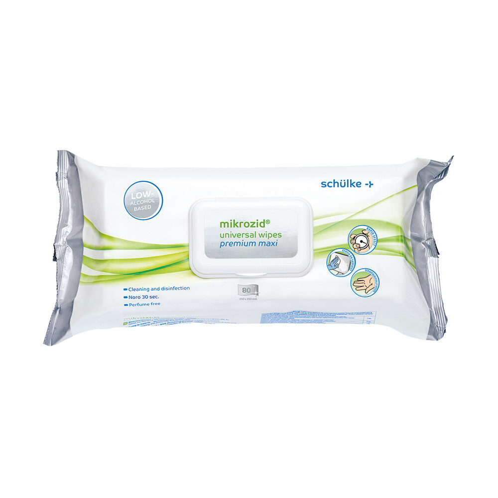 Schülke Desinfektionstücher mikrozid® universal wipes premium Standard Maxi 80 Tücher 25×25 cm | Packung (80 Tücher) | 429573